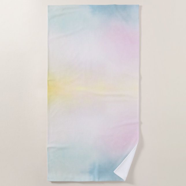 Watercolor Aqua Pink Yellow Tie Dye Ombre Beach Towel (Front)