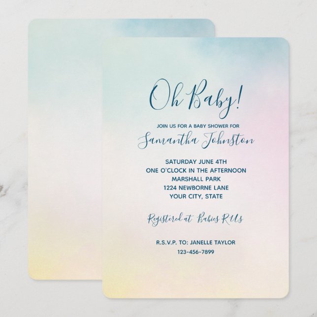 Watercolor Aqua Pink Yellow Tie Dye Ombre Invitation (Front/Back)