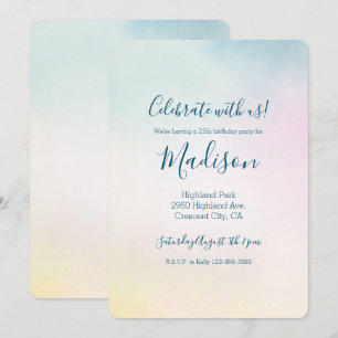 Watercolor Aqua Pink Yellow Tie Dye Ombre Invitation