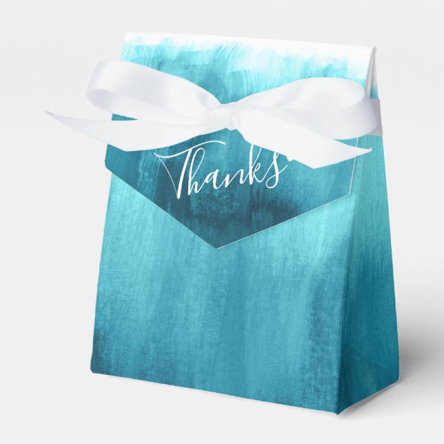 Watercolor aqua teal wash wedding thank yous favour box (Front Side)