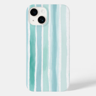 Watercolor Aqua Vertical Stripe Pattern Coastal Case-Mate iPhone 14 Case