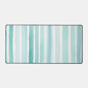 Watercolor Aqua Vertical Stripe Pattern Coastal  Desk Mat