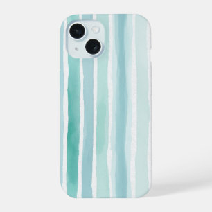 Watercolor Aqua Vertical Stripe Pattern Coastal iPhone 15 Case