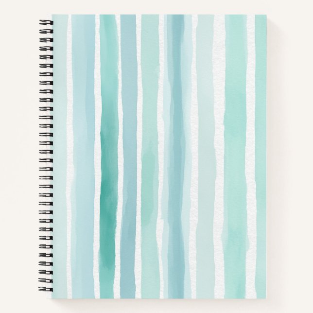 Watercolor Aqua Vertical Stripe Pattern Coastal  Notebook (Front)
