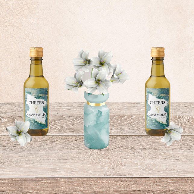 Watercolor Aqua Wedding Wine Labels (Creator Uploaded)