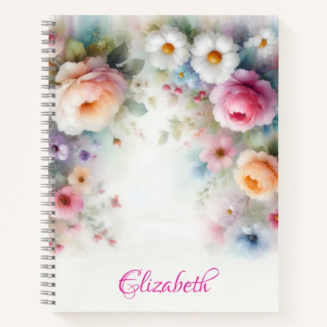 Watercolor Aquarell Floral Painting Cute Template Notebook (Front)