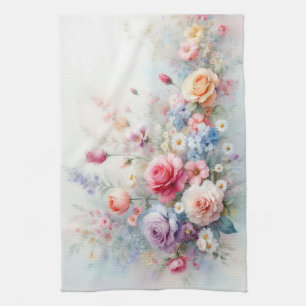 Watercolor Aquarell Flower Art Painting Template Tea Towel