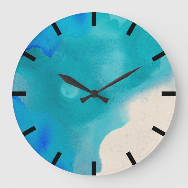 Watercolor Aquarelle Turquoise  Blue Creamy Ocean Large Clock (Front)