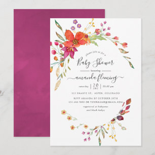 Watercolor Aquarelle Wild Flower Baby Shower Invitation