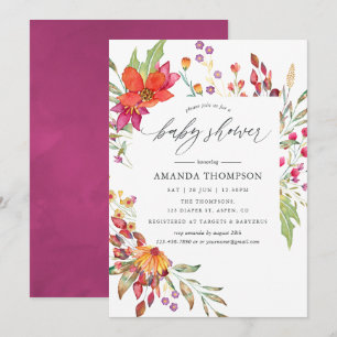 Watercolor Aquarelle Wild Flower Baby Shower Invitation