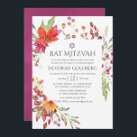 Watercolor Aquarelle Wild Flower Bat Mitzvah Invitation<br><div class="desc">Burgundy and plum field flower bat mitzvah invitation customisable to your event specifics.</div>