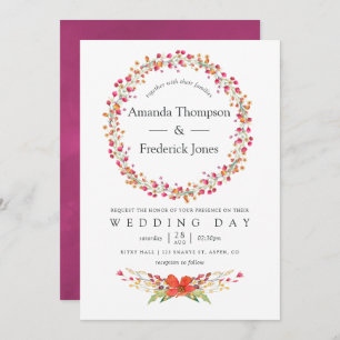 Watercolor Aquarelle Wild Flower Wedding Invitation