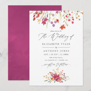 Watercolor Aquarelle Wild Flower Wedding Invitation