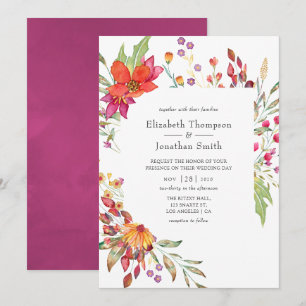 Watercolor Aquarelle Wild Flower Wedding Invitation