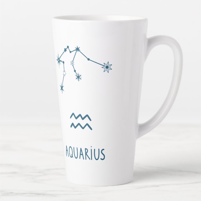 Watercolor Aquarius Astrology Zodiac | Monogram Co Latte Mug (Right)