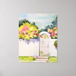 Watercolor Arched Garden Gate Canvas Print