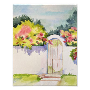 Watercolor Arched Garden Gate Print