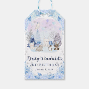 Watercolor Arctic Animals Floral Kids Birthday Gift Tags