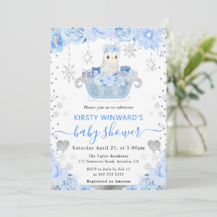 Watercolor Arctic Owl Floral Baby Shower Invitation