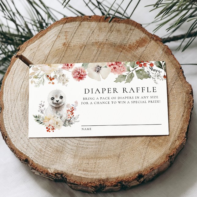Watercolor Arctic Seal Baby Shower Diaper Raffle Enclosure Card (Creator Uploaded)