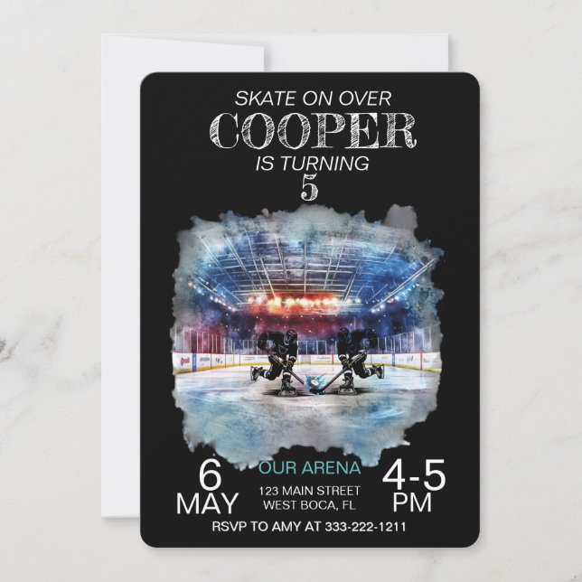 Watercolor Arena Hockey Theme Birthday  Invitation (Front)