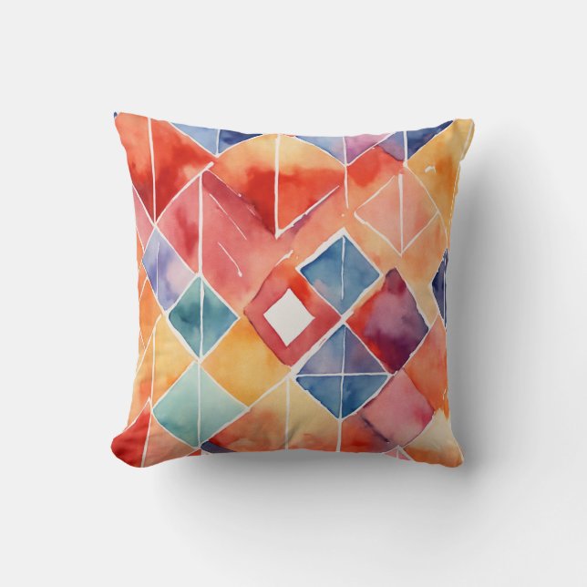 Watercolor Argyle Pattern with Low Poly Accents Cushion (Front)