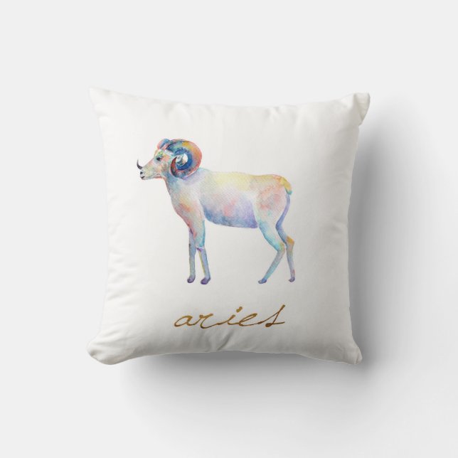 Watercolor Aries Ram Cushion (Front)