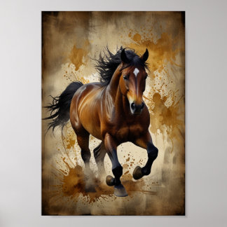 watercolor art, an illustration of a horse running poster