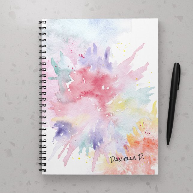 Watercolor Art Attack Custom Signature Notebook (Personalized Notebook with colorful watercolor splashes by Darling & May)