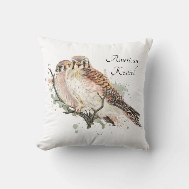 Watercolor Art  Birding Kestrel Couple Cushion (Front)
