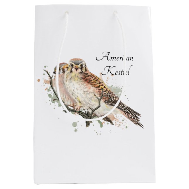 Watercolor Art  Birding Kestrel Couple Medium Gift Bag (Front)