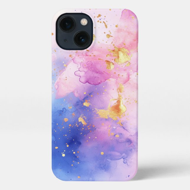 watercolor art blue and pink gold girly iPhone case (Back)