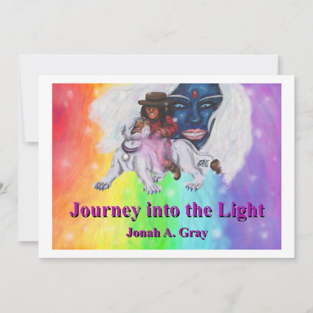 Watercolor Art Boy Riding white Lioness Woman Love Invitation (Front)