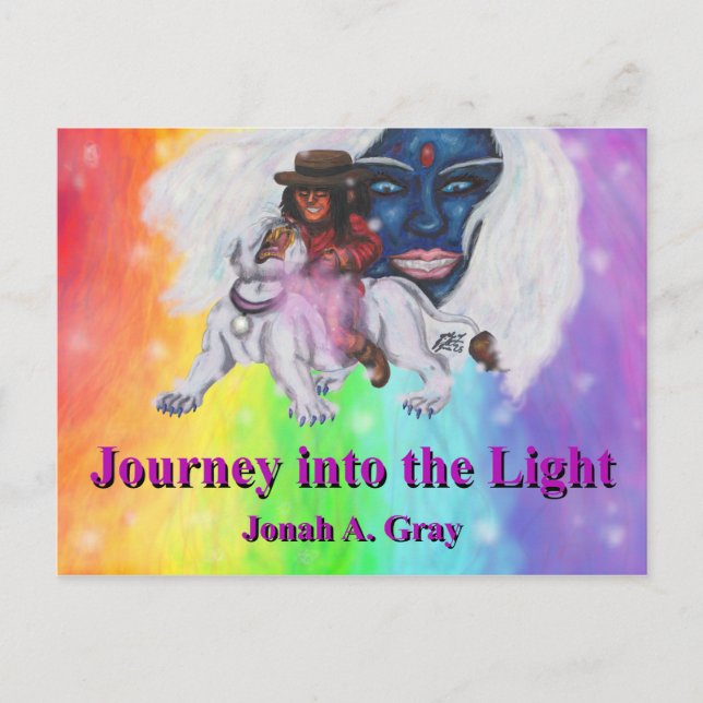 Watercolor Art Boy Riding white Lioness Woman Love Postcard (Front)