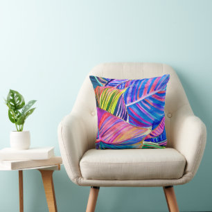 Watercolor art canna tropical leaves  cushion