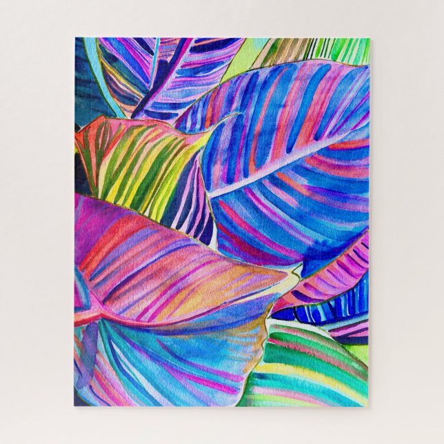 Watercolor art canna tropical leaves  jigsaw puzzle (Vertical)