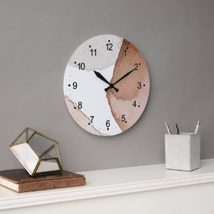 Watercolor Art Cream, Tan & White Colour Large Clock
