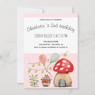 Watercolor Art Cute Mushroom and Flowers Announcement