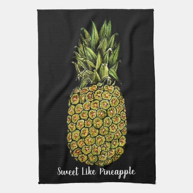 Watercolor Art Cute Pineapple Tea Towel (Vertical)
