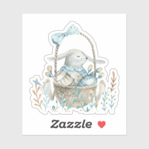 Watercolor Art Easter Bunny and Basket