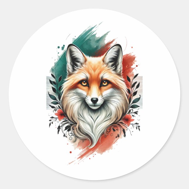 Watercolor Art - Elegant Mystic Fox Sticker (Front)