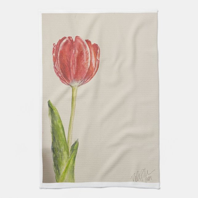 Watercolor art flower kitchen towel (Vertical)