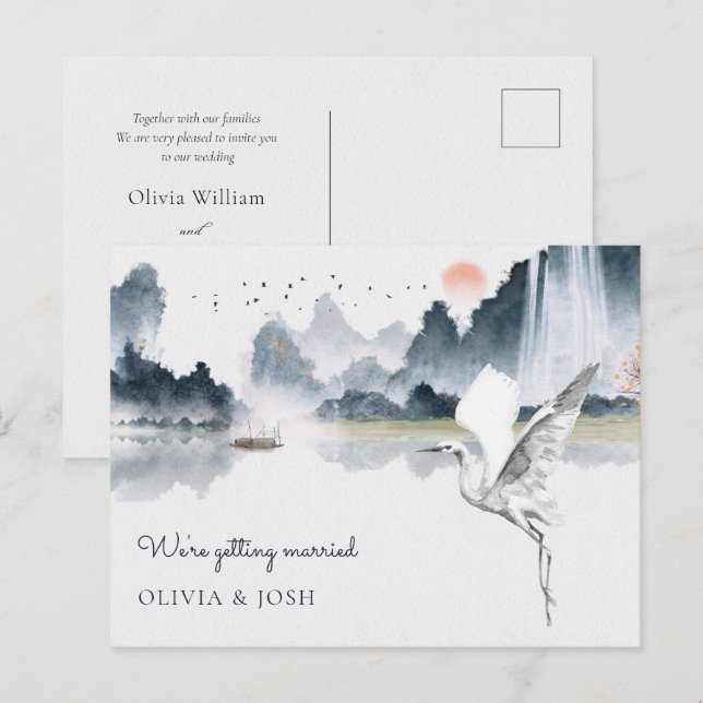 Watercolor art nature scenery wedding invitation  postcard (Front/Back)