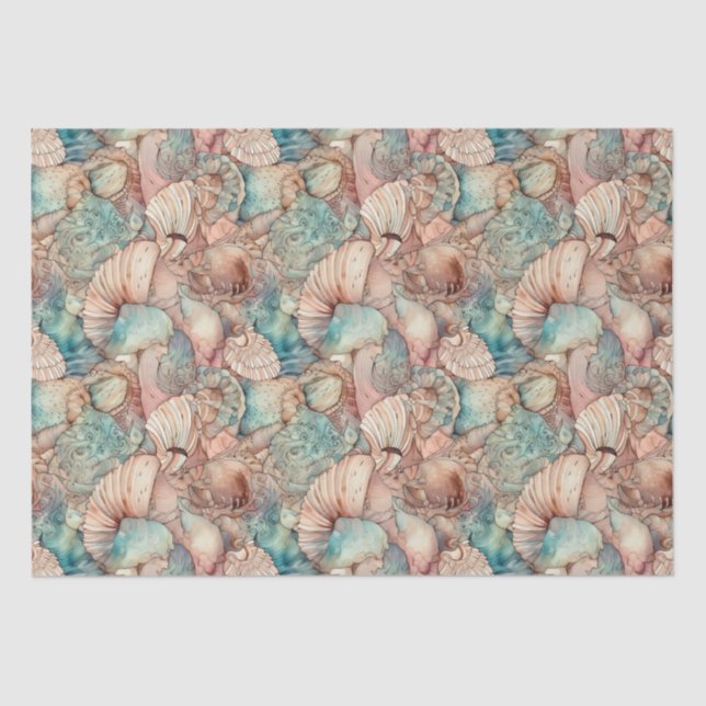Watercolor Art Nouveau Style Seashells Pattern Tissue Paper (Front)