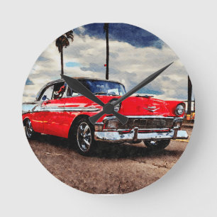 Watercolor art of 1956 Chevrolet Bel Air Round Clock