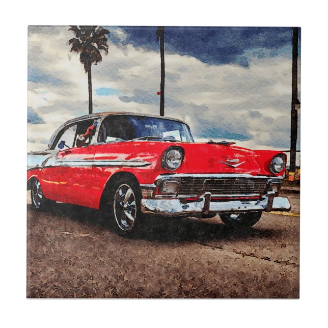 Watercolor art of 1956 Chevrolet Bel Air Tile (Front)