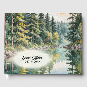 Watercolor Art of a River In a Forest Guest Book
