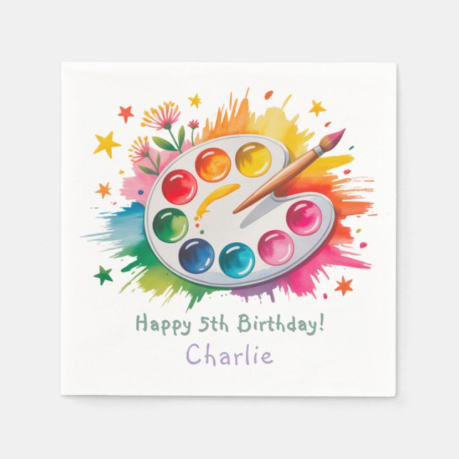 Watercolor Art Palette Age Birthday Party Napkin (Front)