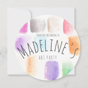 Watercolor Art Party Birthday Colourful Abstract Thank You Card