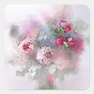 Watercolor Art Pink Red Roses Blank Template Square Sticker